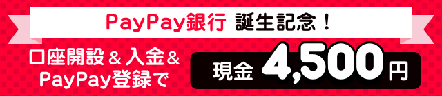 PayPay銀行 誕生記念！ 口座開設＆入金＆PayPay登録で現金4,500円