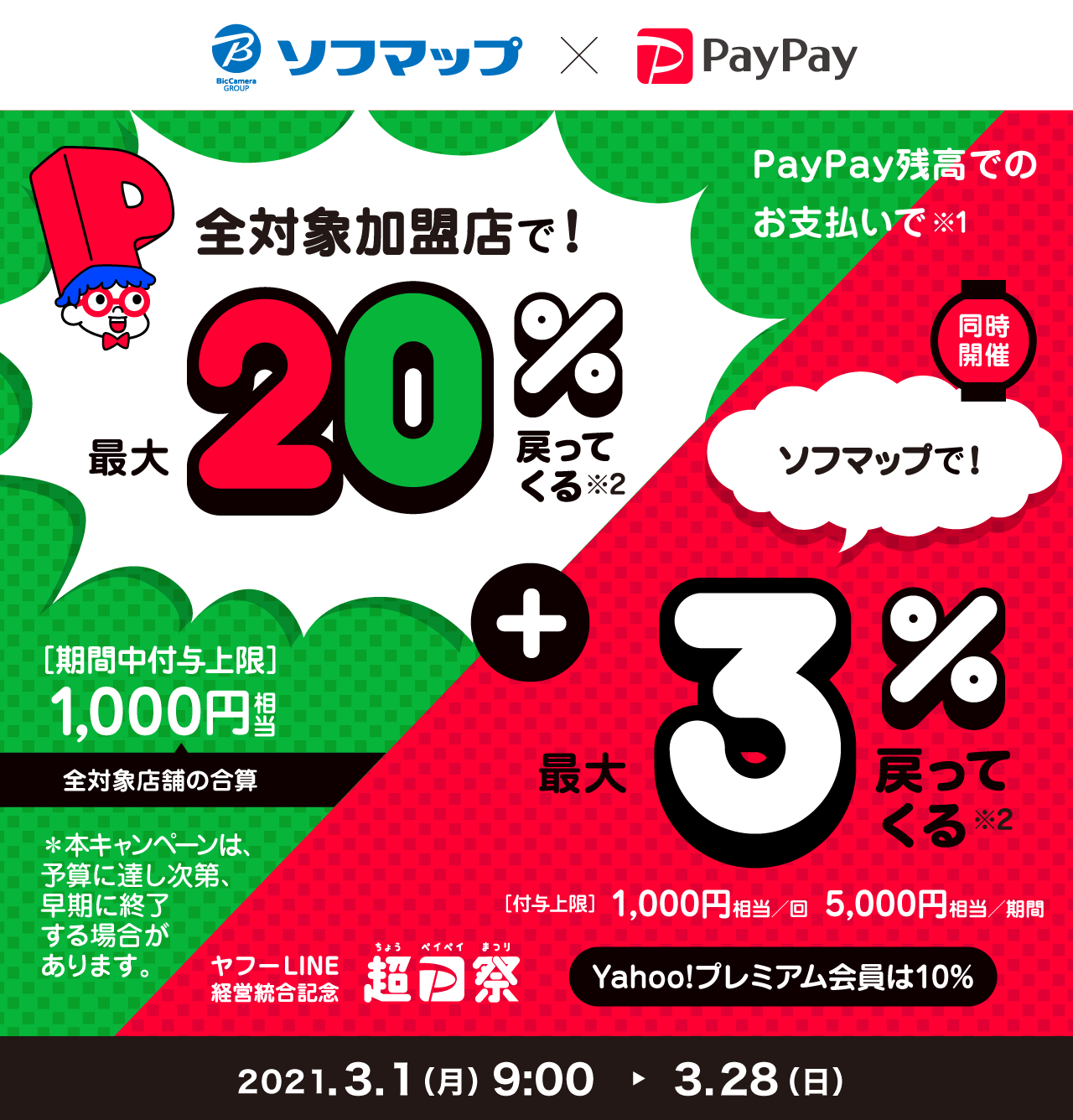 全対象加盟店で！最大20％戻ってくる ＋ ソフマップで！最大3％戻ってくる