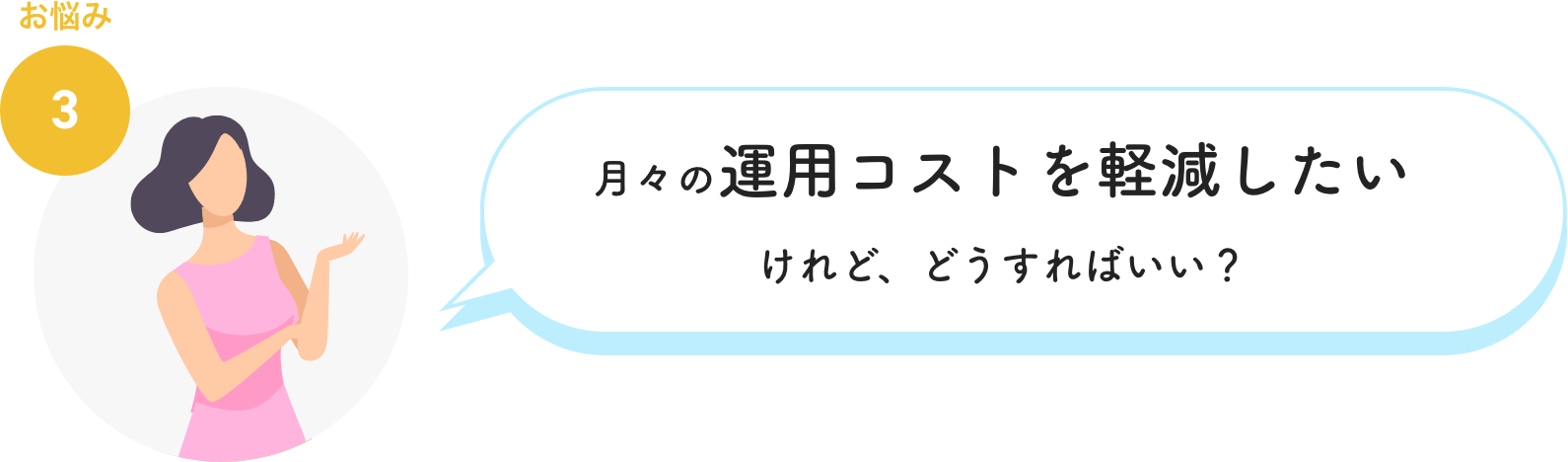 お悩み3　月々の運用コストを軽減したいけれど、どうすればいい？